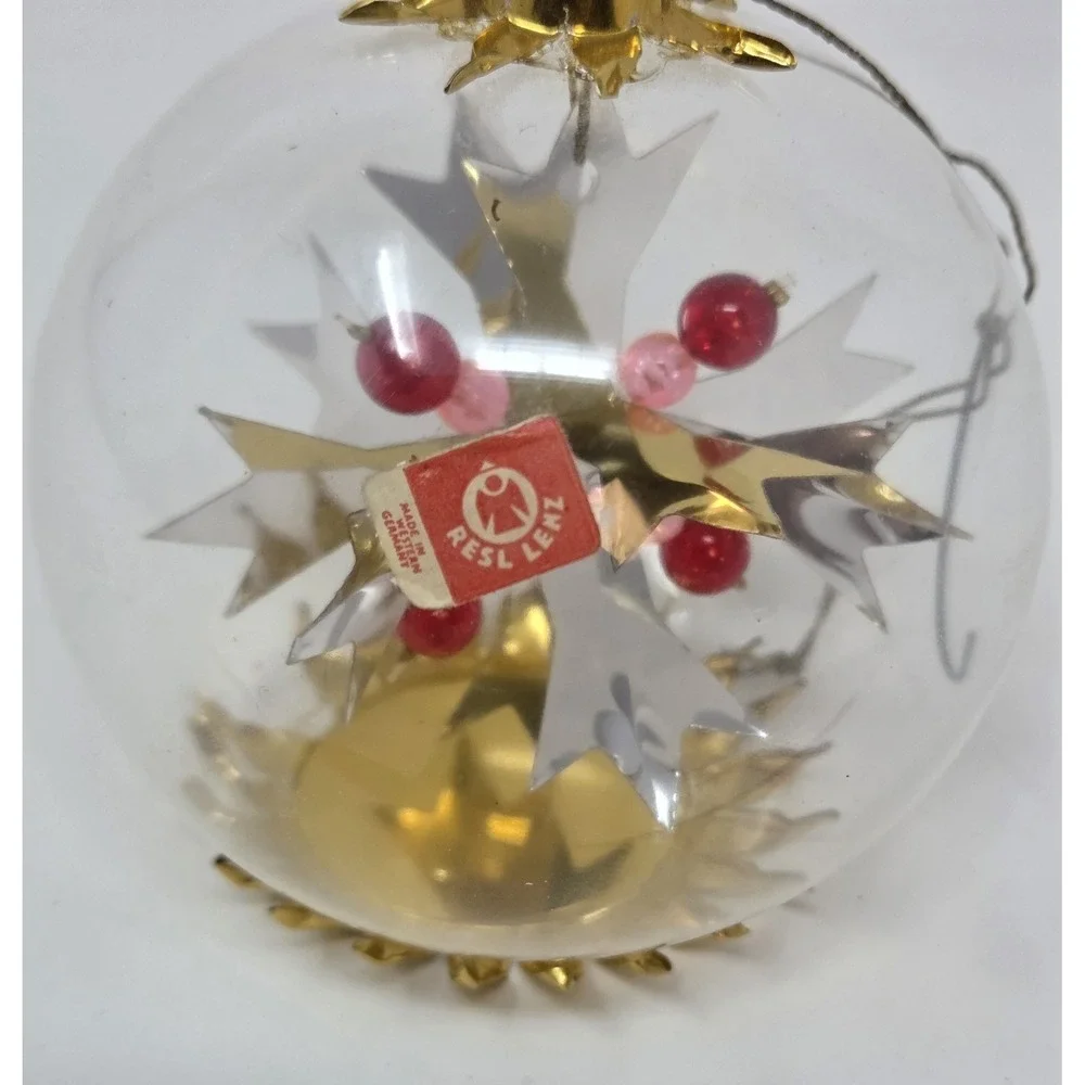 Resl Lenz Vintage West Germany Gold Foil Star Glass Christmas Ornament Beads